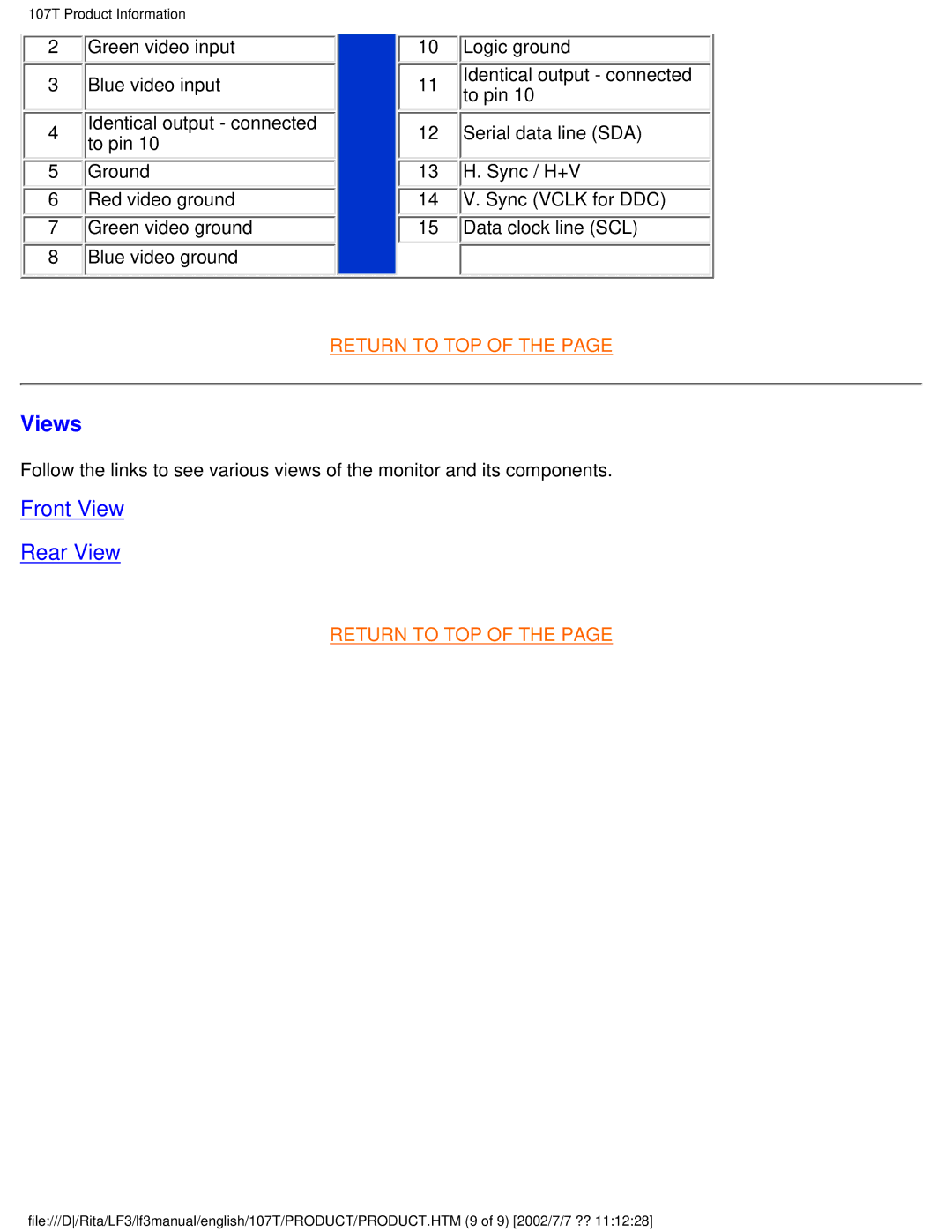 Philips 107T41 user manual Views, Front View Rear View 