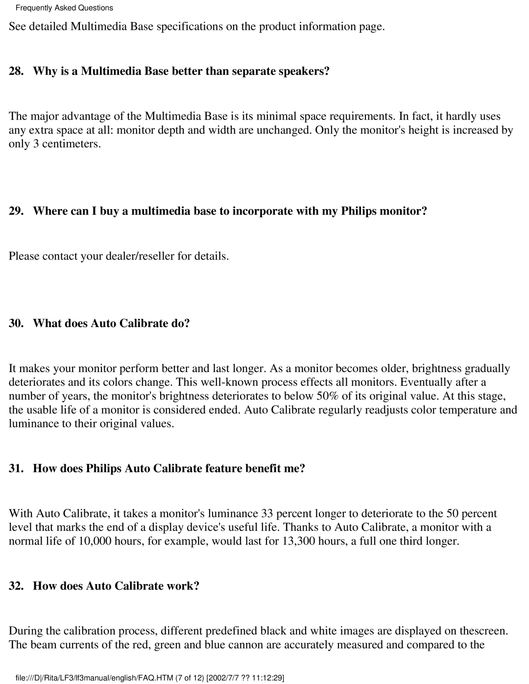 Philips 107T41 user manual Why is a Multimedia Base better than separate speakers?, What does Auto Calibrate do? 