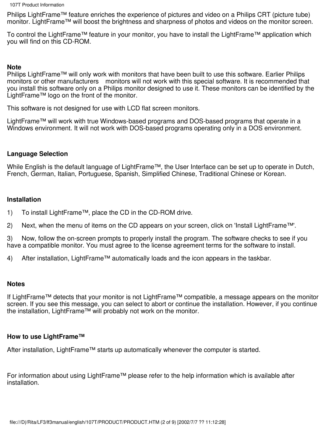 Philips 107T41 user manual Language Selection 