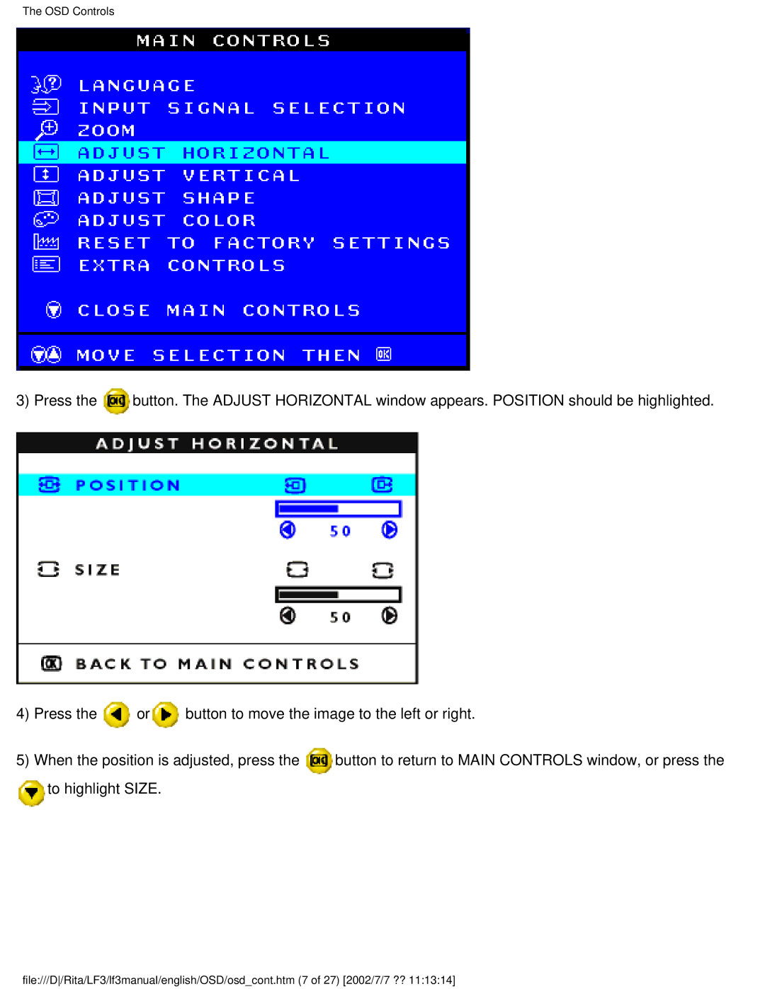 Philips 107T41 user manual OSD Controls 