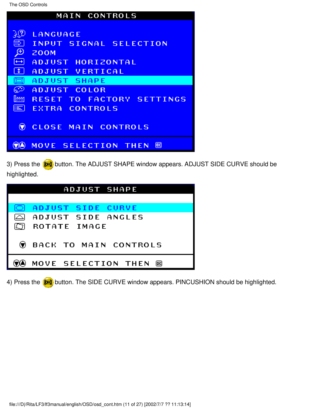 Philips 107T41 user manual OSD Controls 