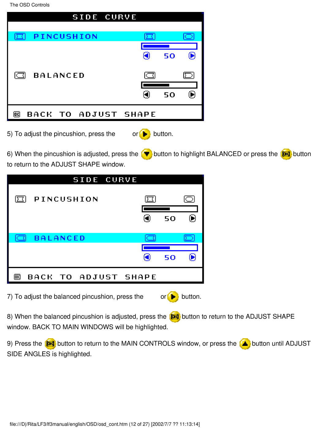 Philips 107T41 user manual OSD Controls 