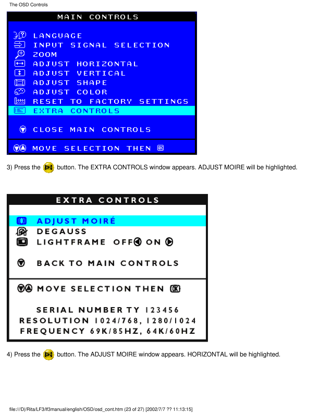 Philips 107T41 user manual OSD Controls 