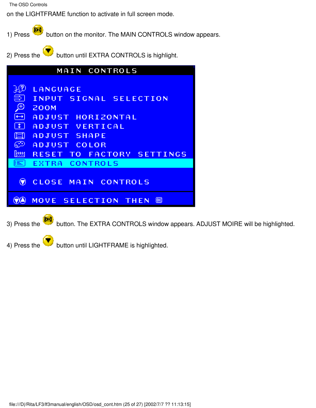 Philips 107T41 user manual OSD Controls 