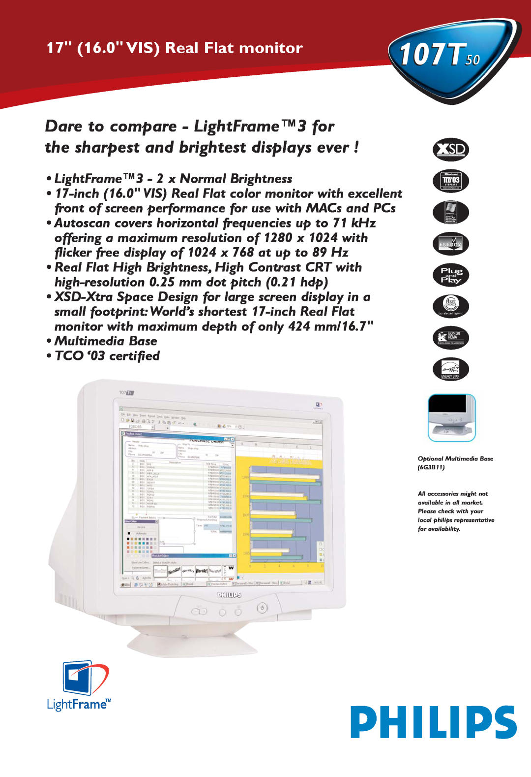 Philips 107T50 manual 17 16.0 VIS Real Flat monitor, LightFrame3 - 2 x Normal Brightness 