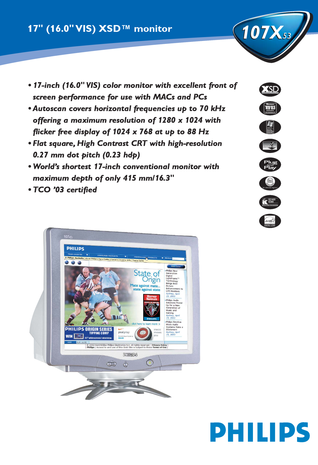 Philips manual 107X53, 17 16.0 VIS XSD monitor 