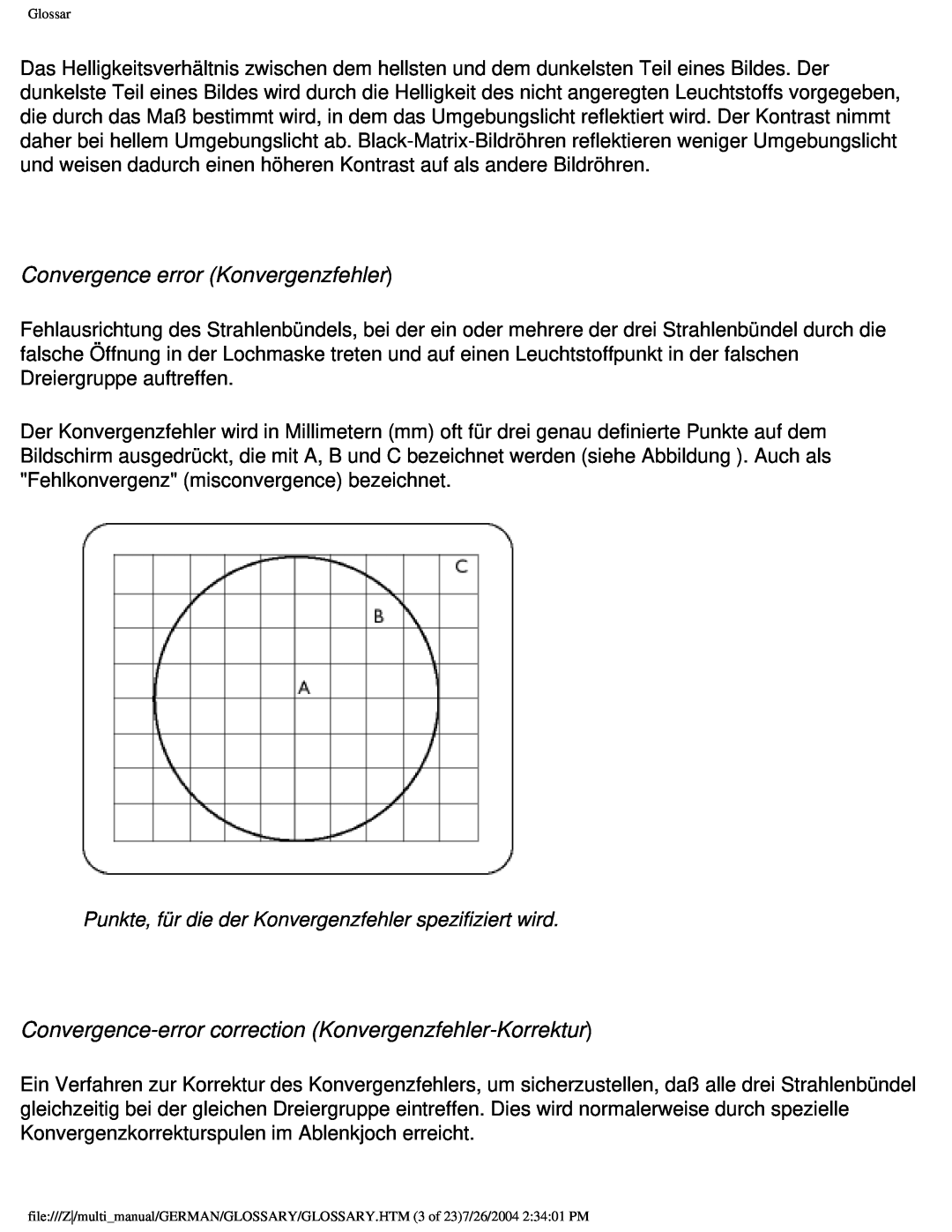 Philips 107X2 user manual Convergence error Konvergenzfehler, Convergence-error correction Konvergenzfehler-Korrektur 
