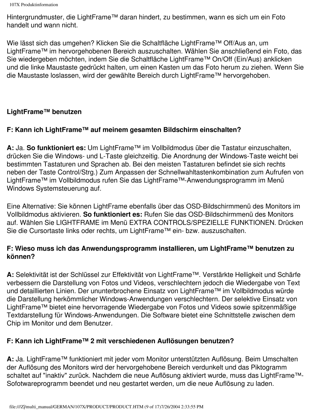 Philips 107X2 user manual 107X Produktinformation 