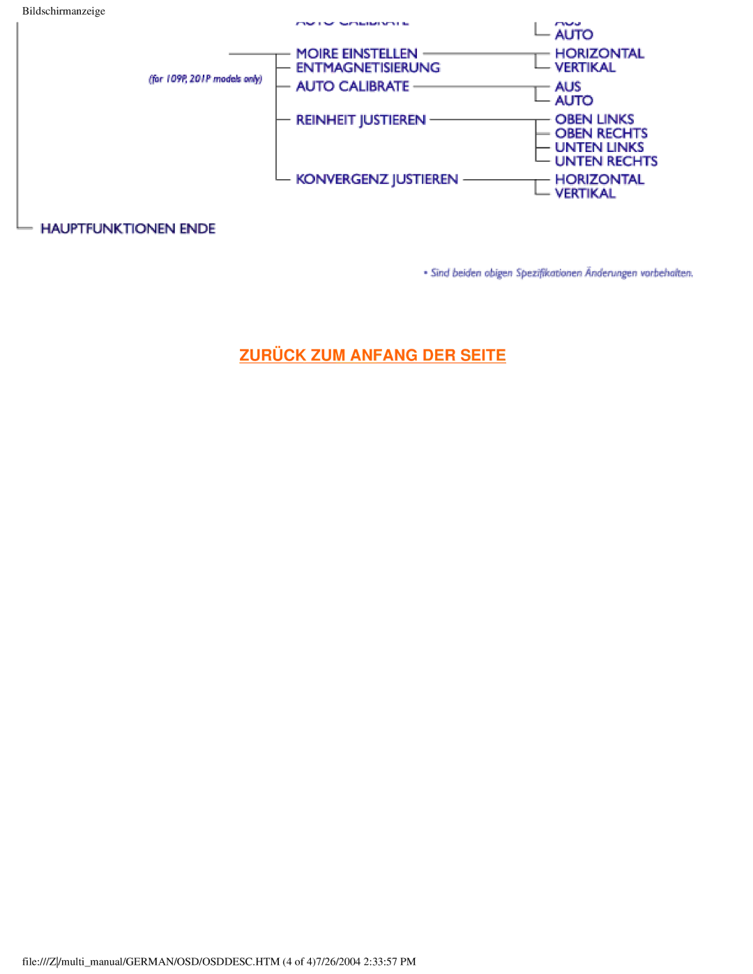 Philips 107X2 user manual Zurück ZUM Anfang DER Seite 