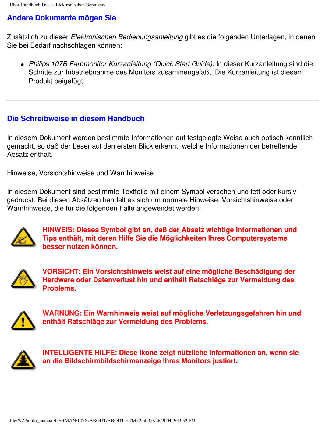 Philips 107X2 user manual Andere Dokumente mögen Sie, Die Schreibweise in diesem Handbuch 