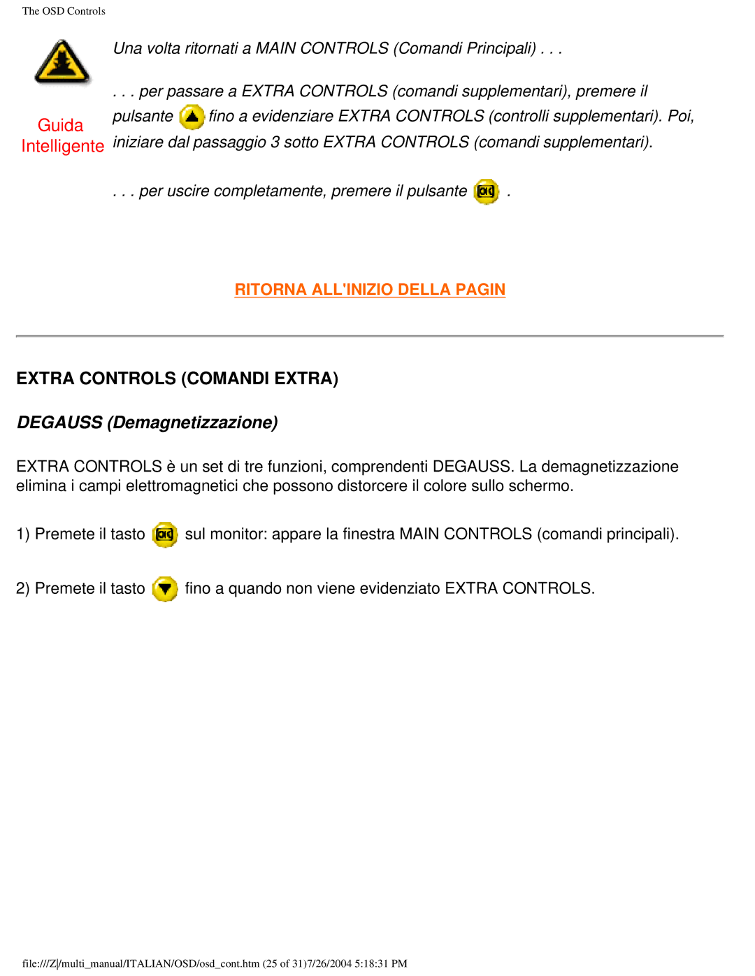 Philips 107X2 user manual Degauss Demagnetizzazione 