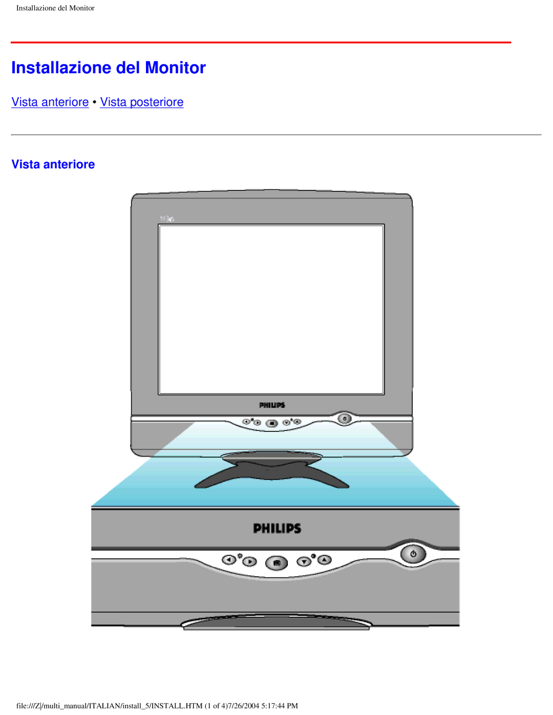 Philips 107X2 user manual Installazione del Monitor 