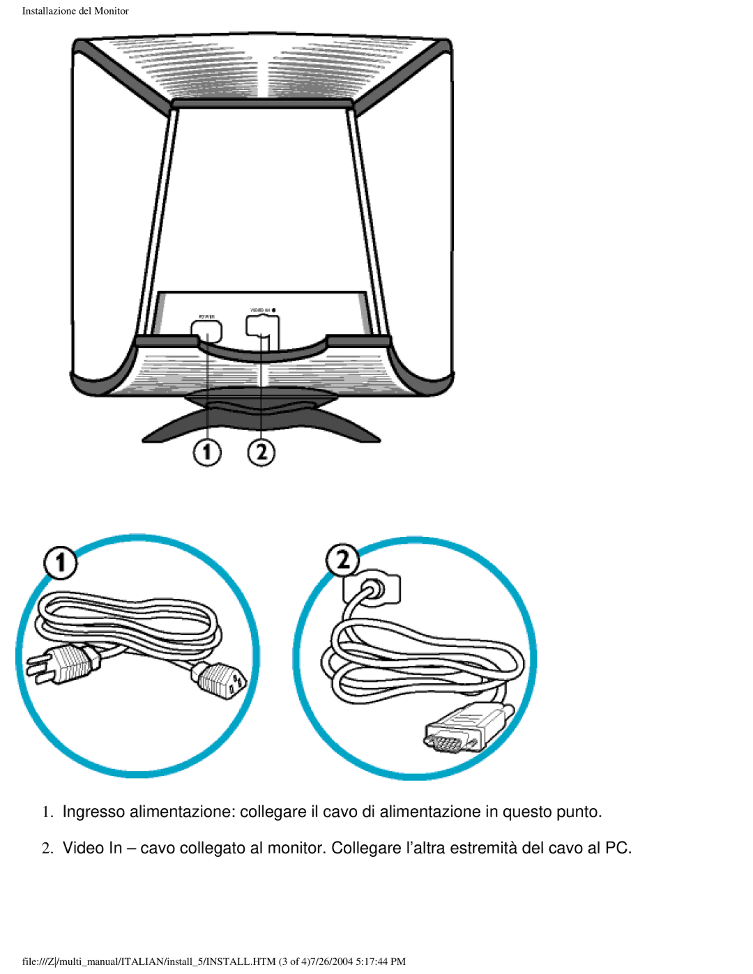 Philips 107X2 user manual Installazione del Monitor 