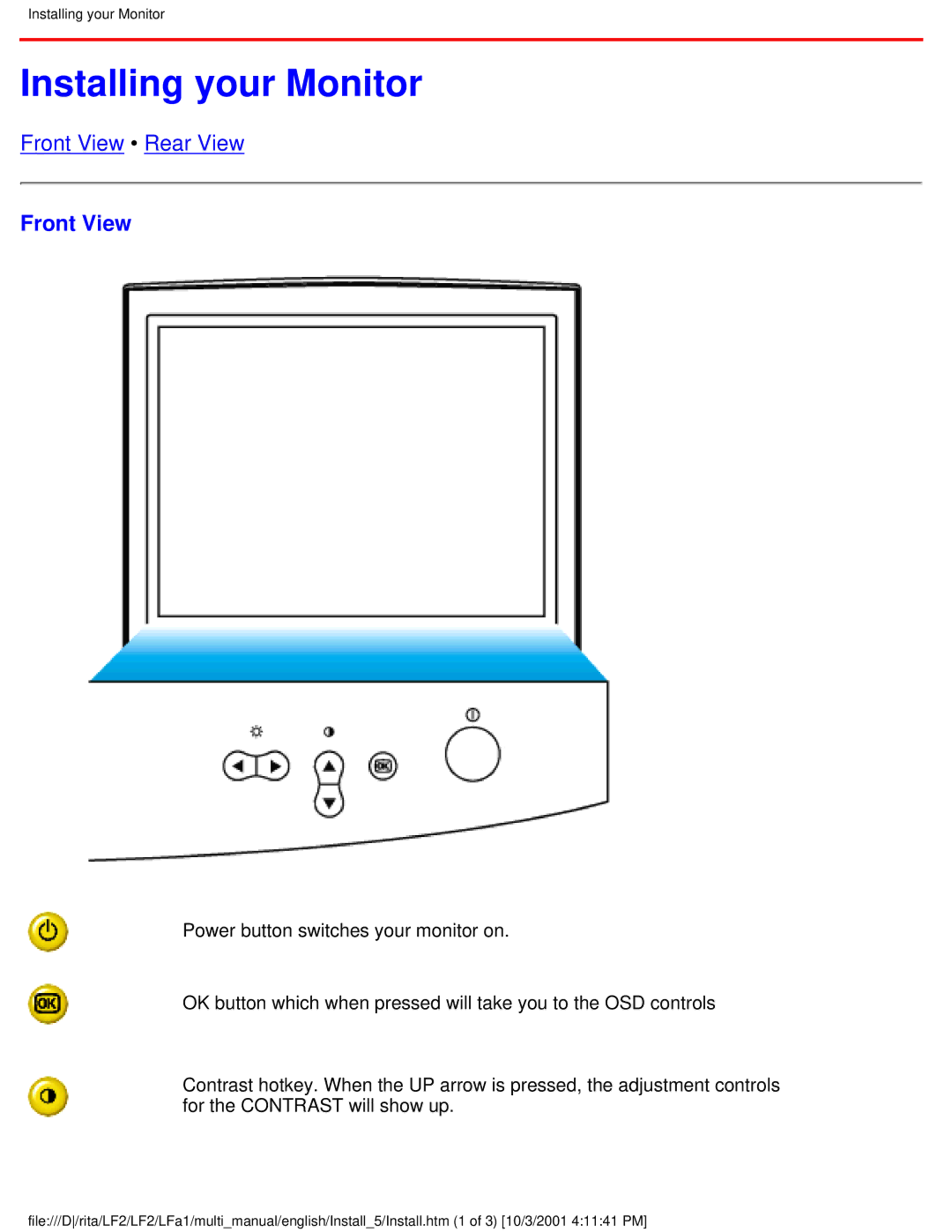 Philips 107X23 user manual Installing your Monitor, Front View 