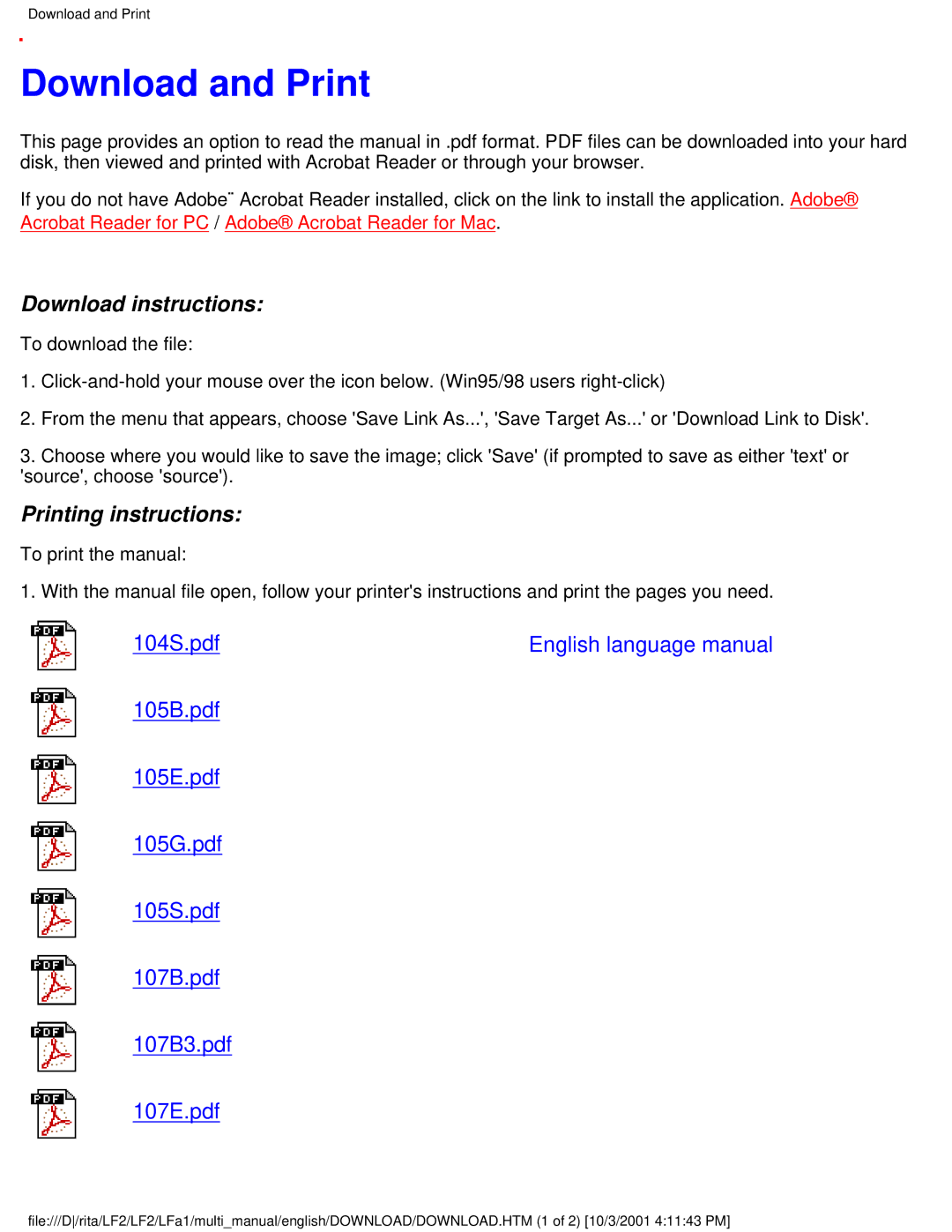 Philips 107X23 user manual Download and Print, Download instructions 