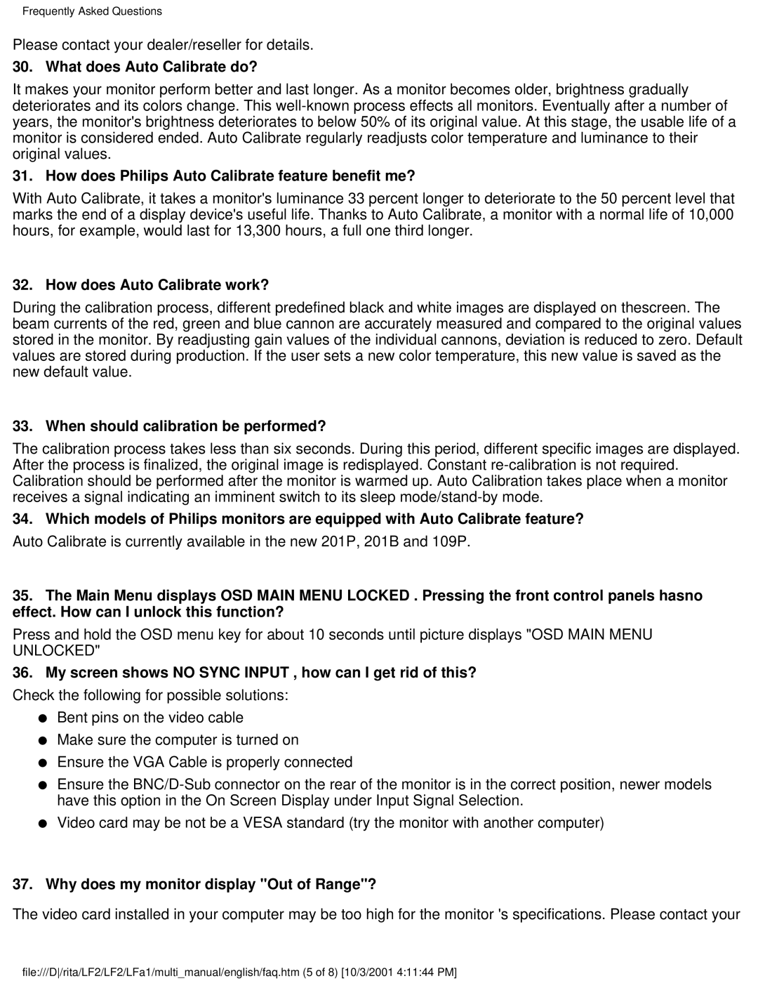 Philips 107X23 user manual What does Auto Calibrate do?, How does Philips Auto Calibrate feature benefit me? 