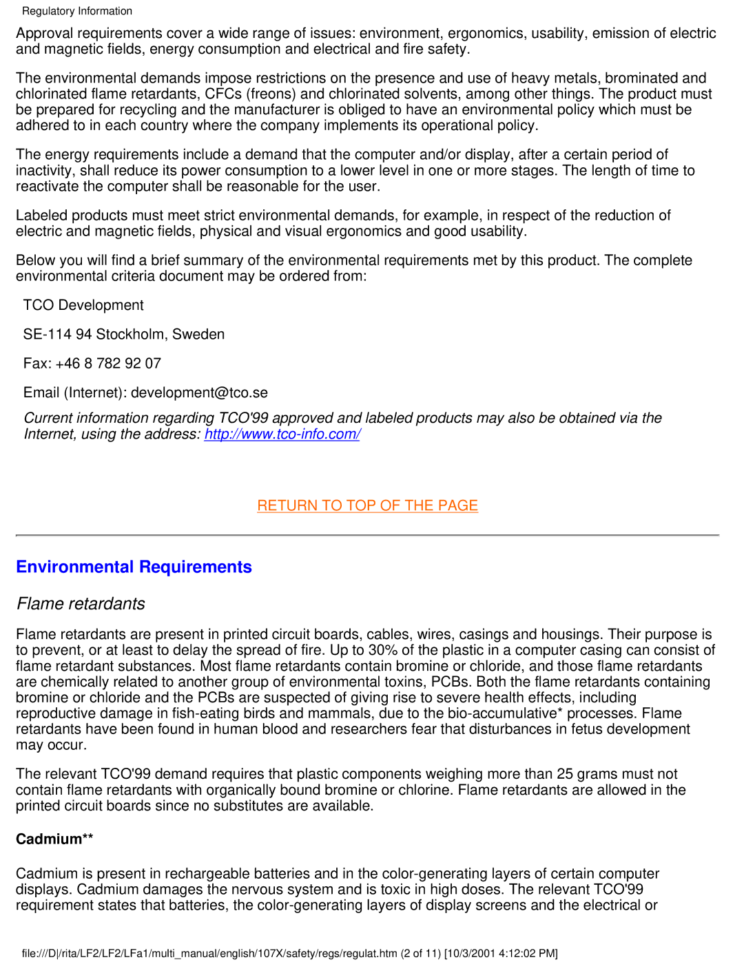 Philips 107X23 user manual Environmental Requirements, Flame retardants, Cadmium 