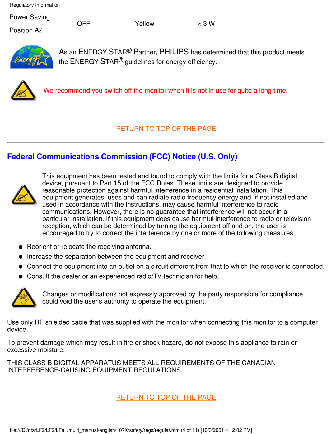 Philips 107X23 user manual Federal Communications Commission FCC Notice U.S. Only 