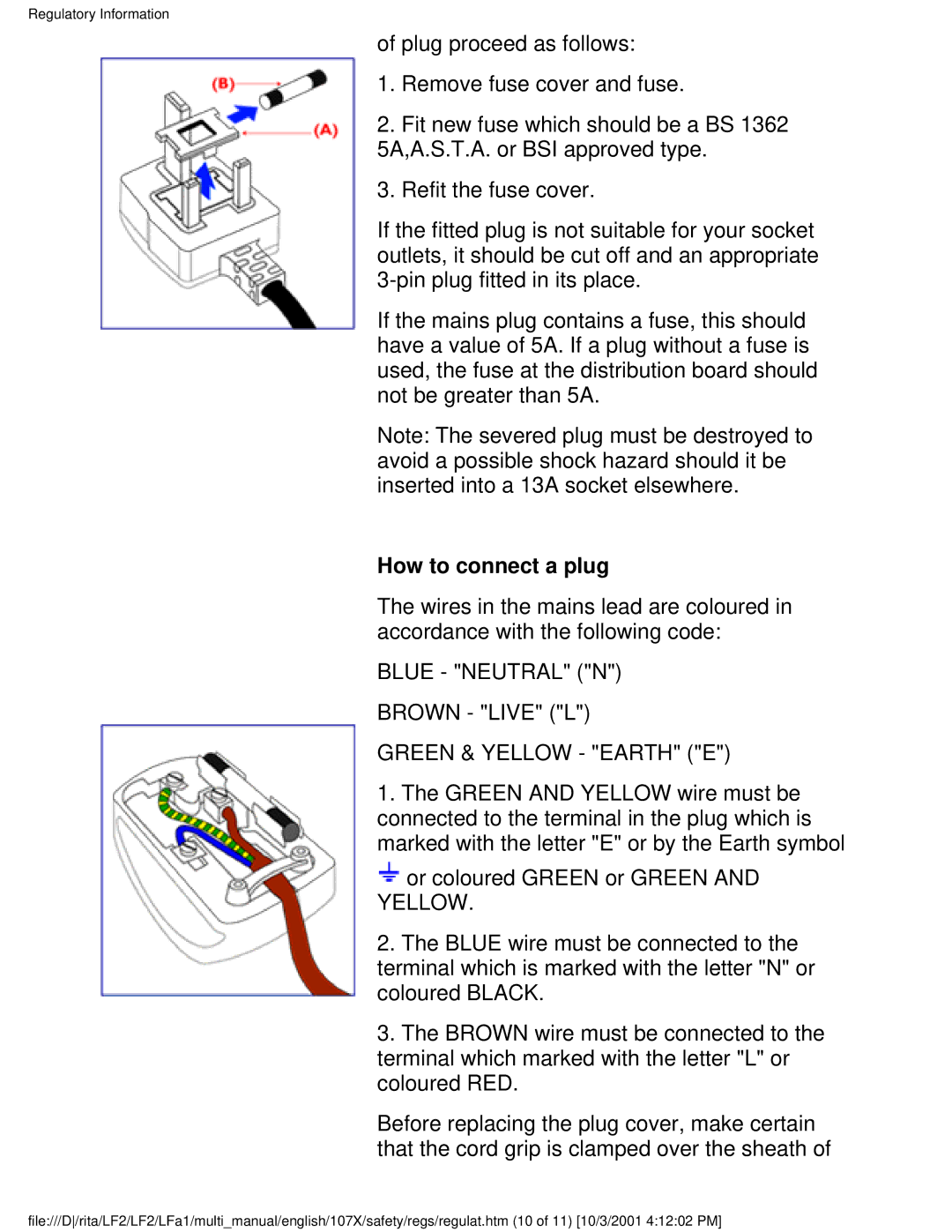 Philips 107X23 user manual How to connect a plug 