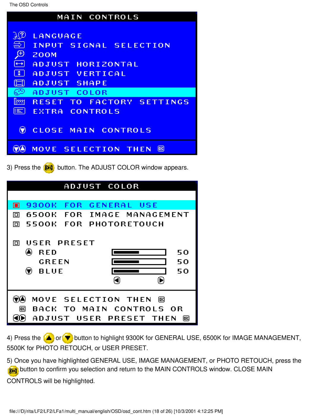 Philips 107X23 user manual OSD Controls 