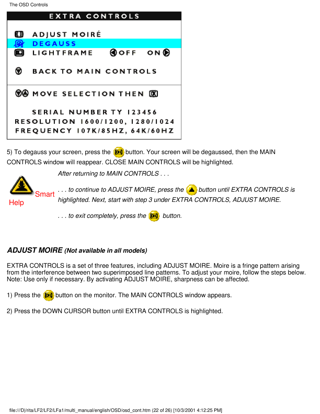 Philips 107X23 user manual Adjust Moire Not available in all models 