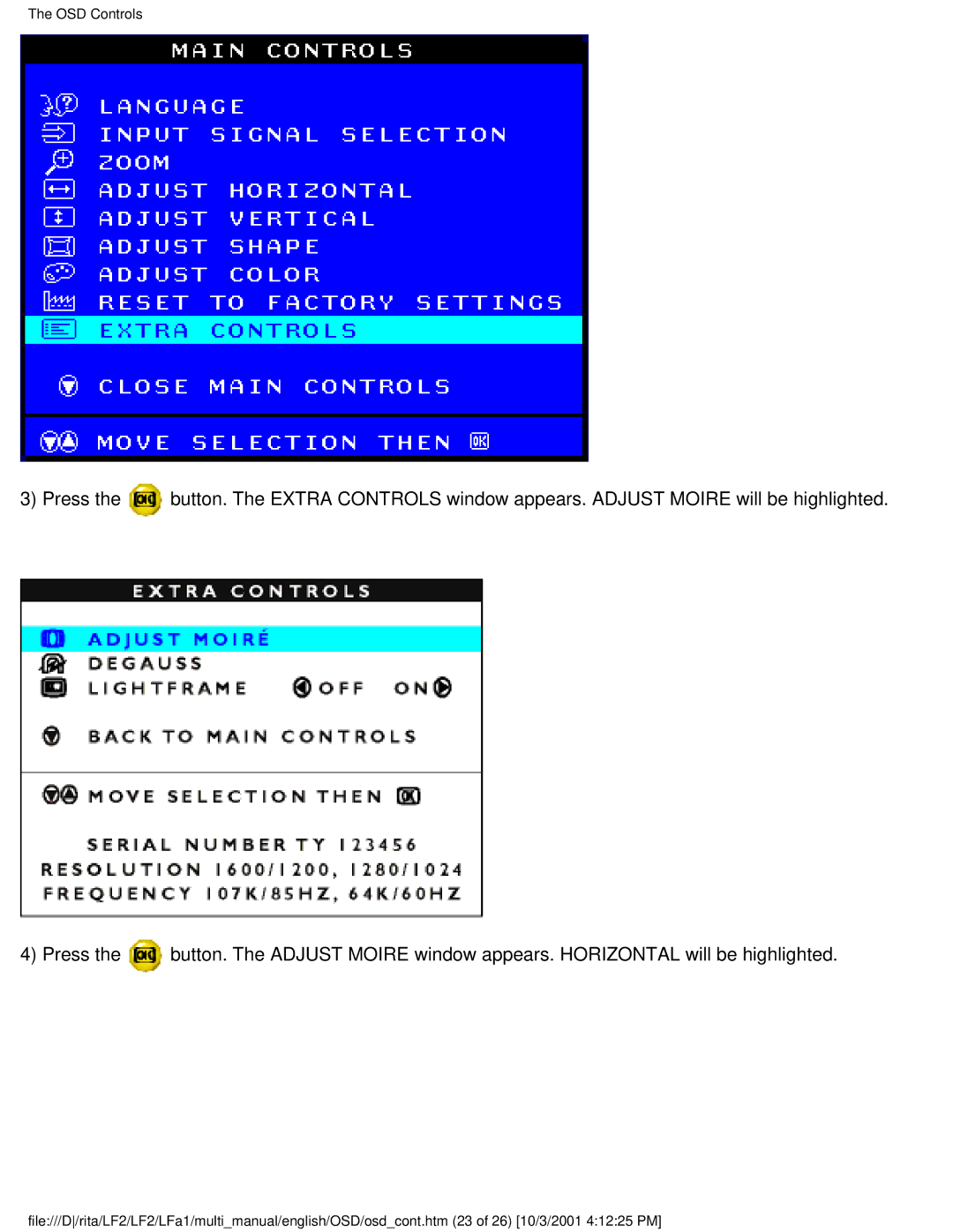 Philips 107X23 user manual OSD Controls 