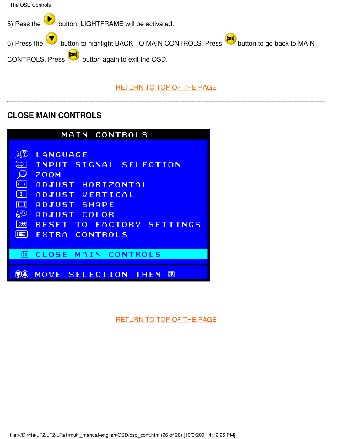 Philips 107X23 user manual Close Main Controls 