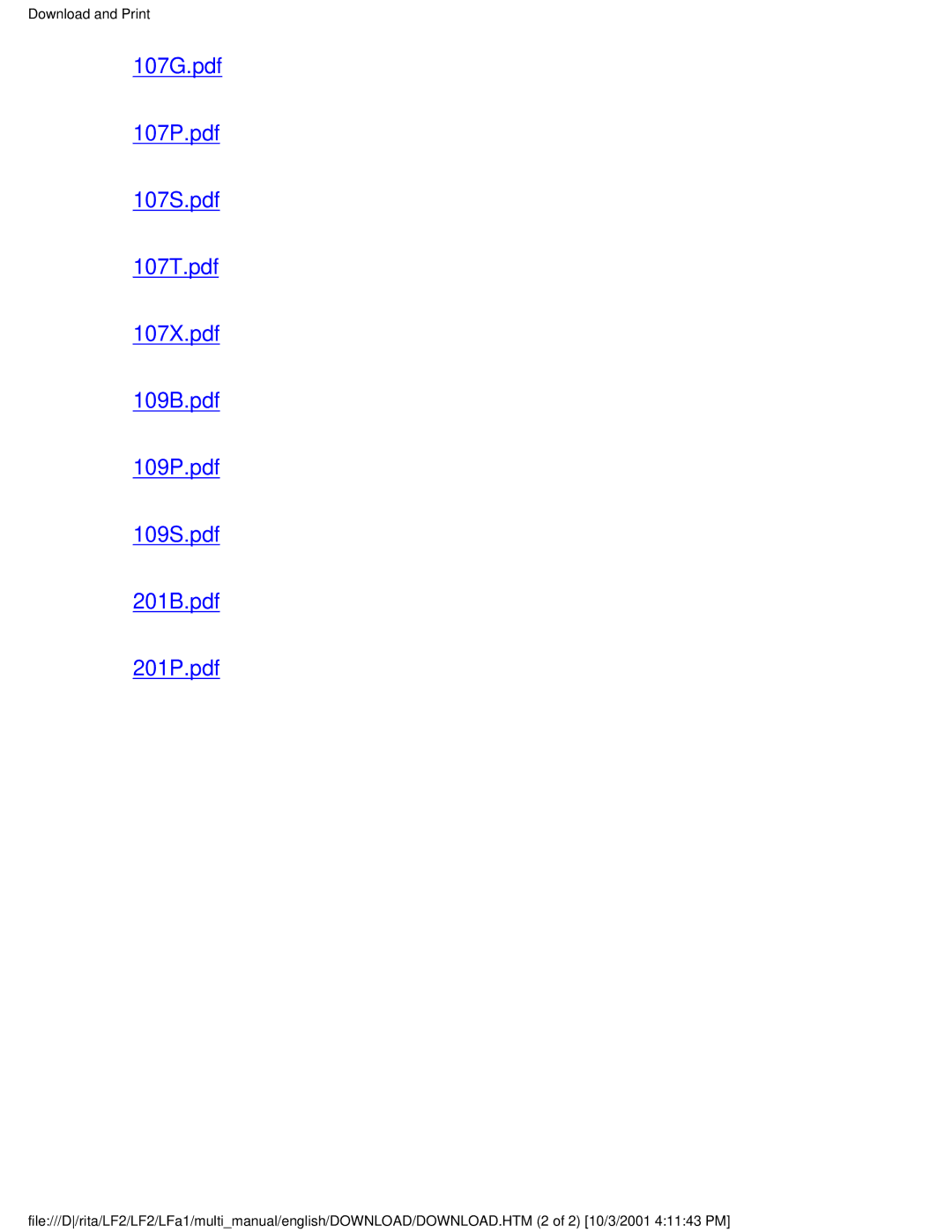 Philips 109B2x, 107X2x, 109S2x, 107T2x, 107S2x, 107P2x, 107B3x, 107B2x user manual 