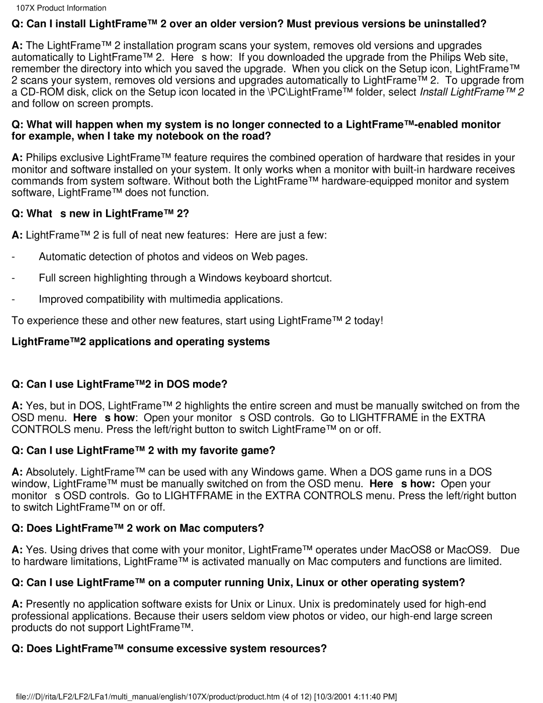 Philips 107B2x, 107X2x, 109S2x, 107T2x, 109B2x Whats new in LightFrame 2?, Can I use LightFrame 2 with my favorite game? 