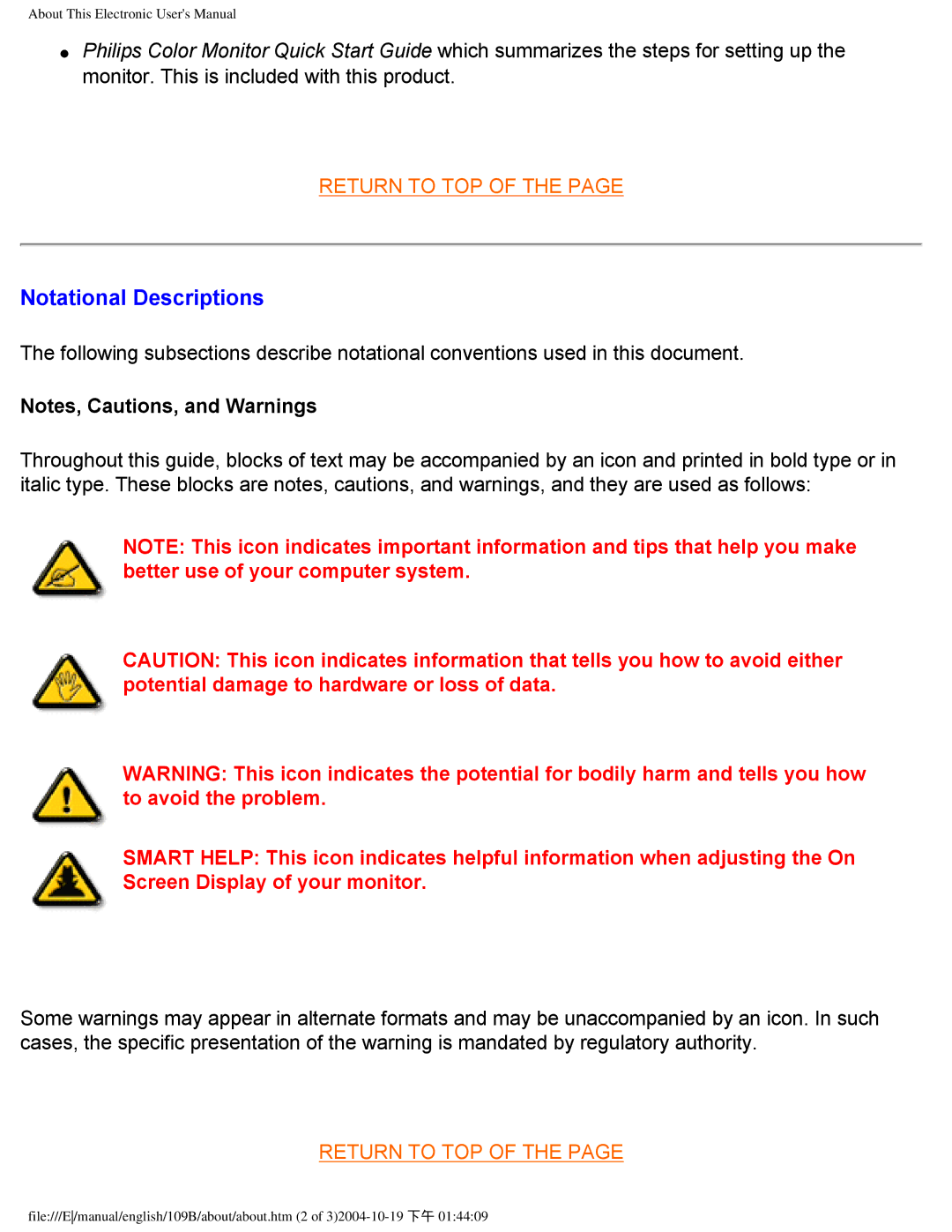 Philips 109B user manual Notational Descriptions 