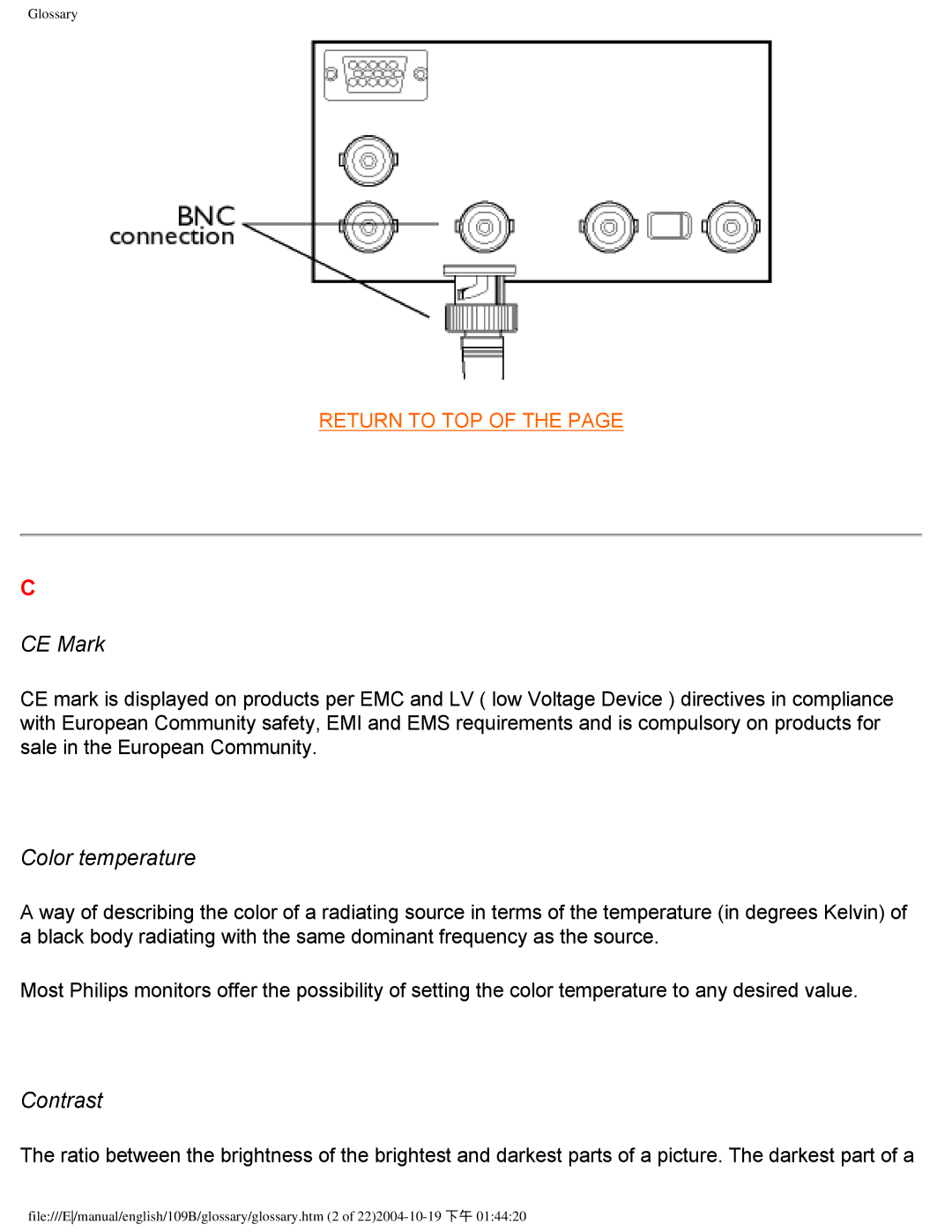 Philips 109B user manual CE Mark, Color temperature, Contrast 