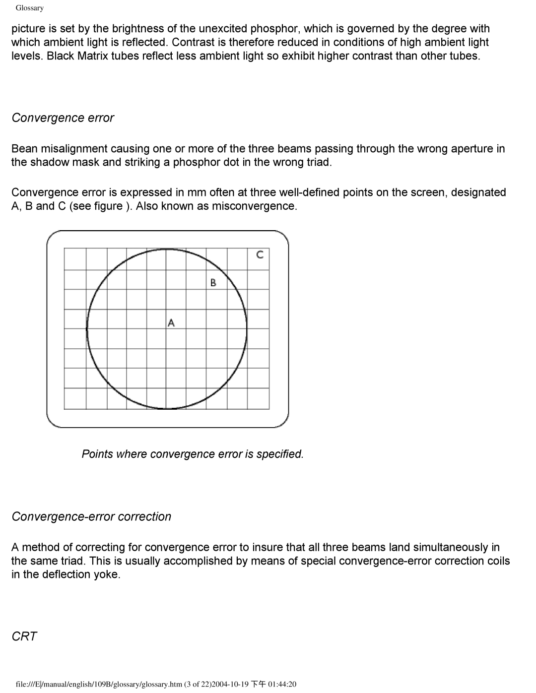 Philips 109B user manual Convergence error, Convergence-error correction 