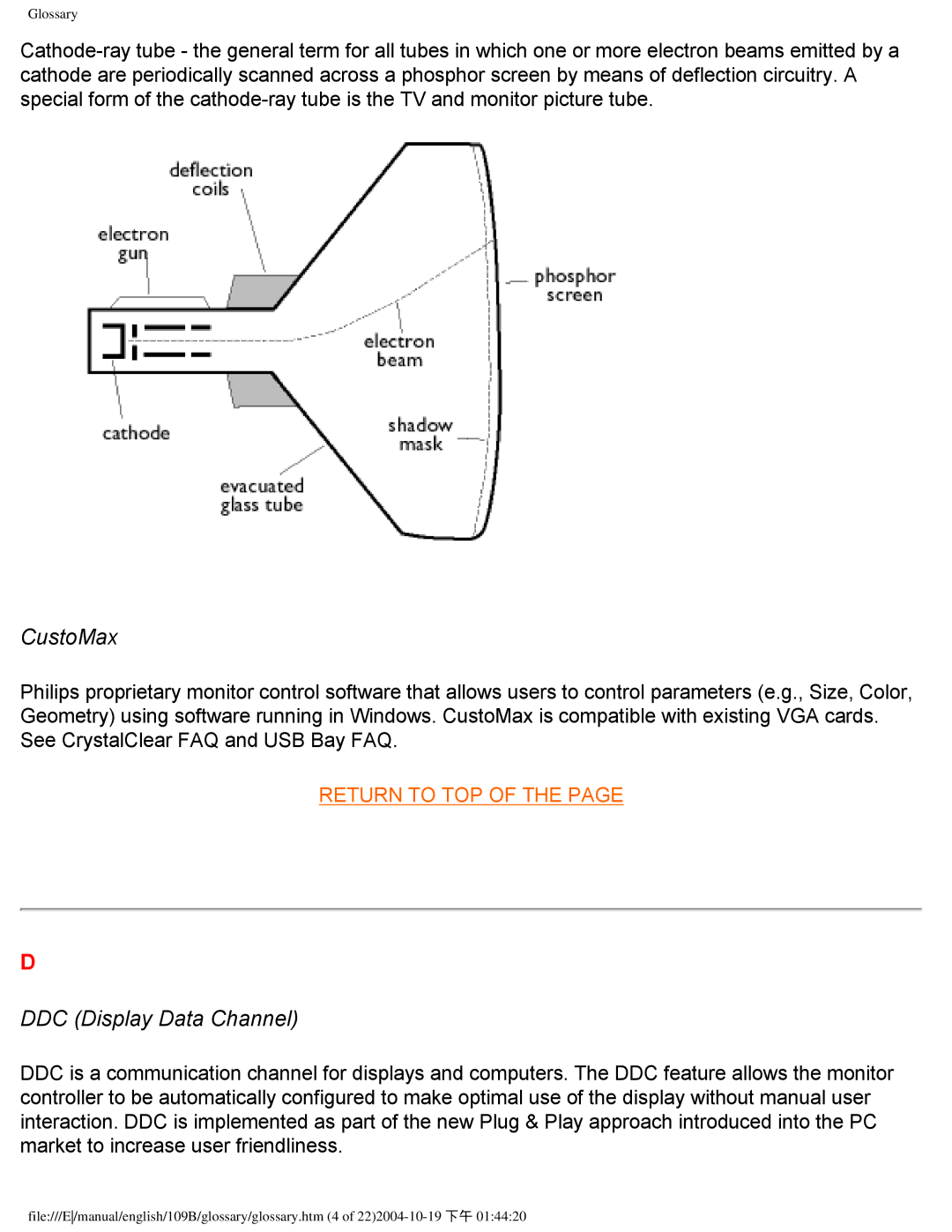 Philips 109B user manual CustoMax, DDC Display Data Channel 