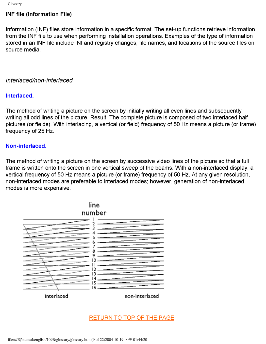 Philips 109B user manual Interlaced/non-interlaced, INF file Information File 