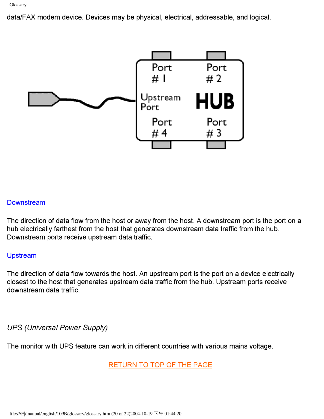 Philips 109B user manual UPS Universal Power Supply, Downstream 