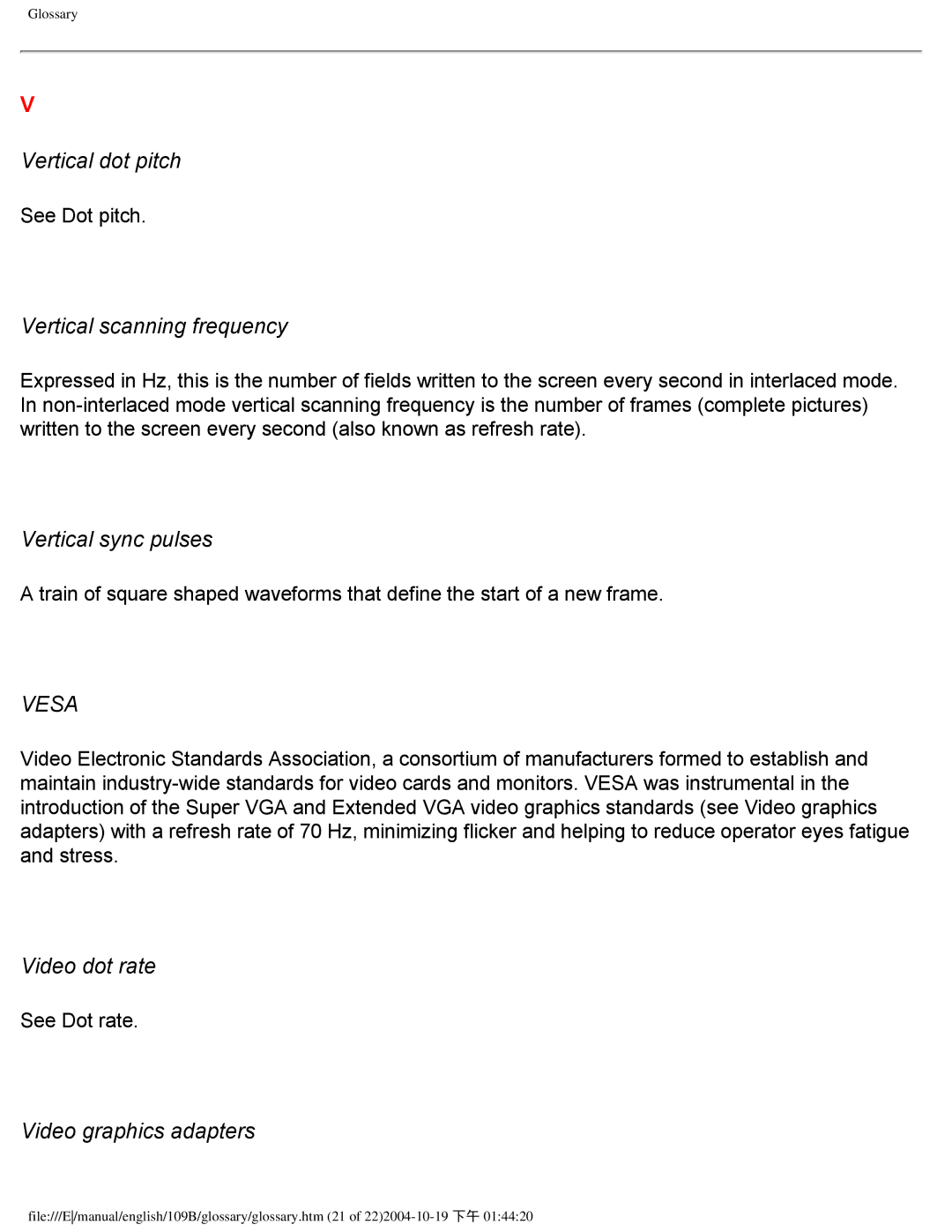 Philips 109B user manual Vertical dot pitch, Vertical scanning frequency, Vertical sync pulses, Video dot rate 