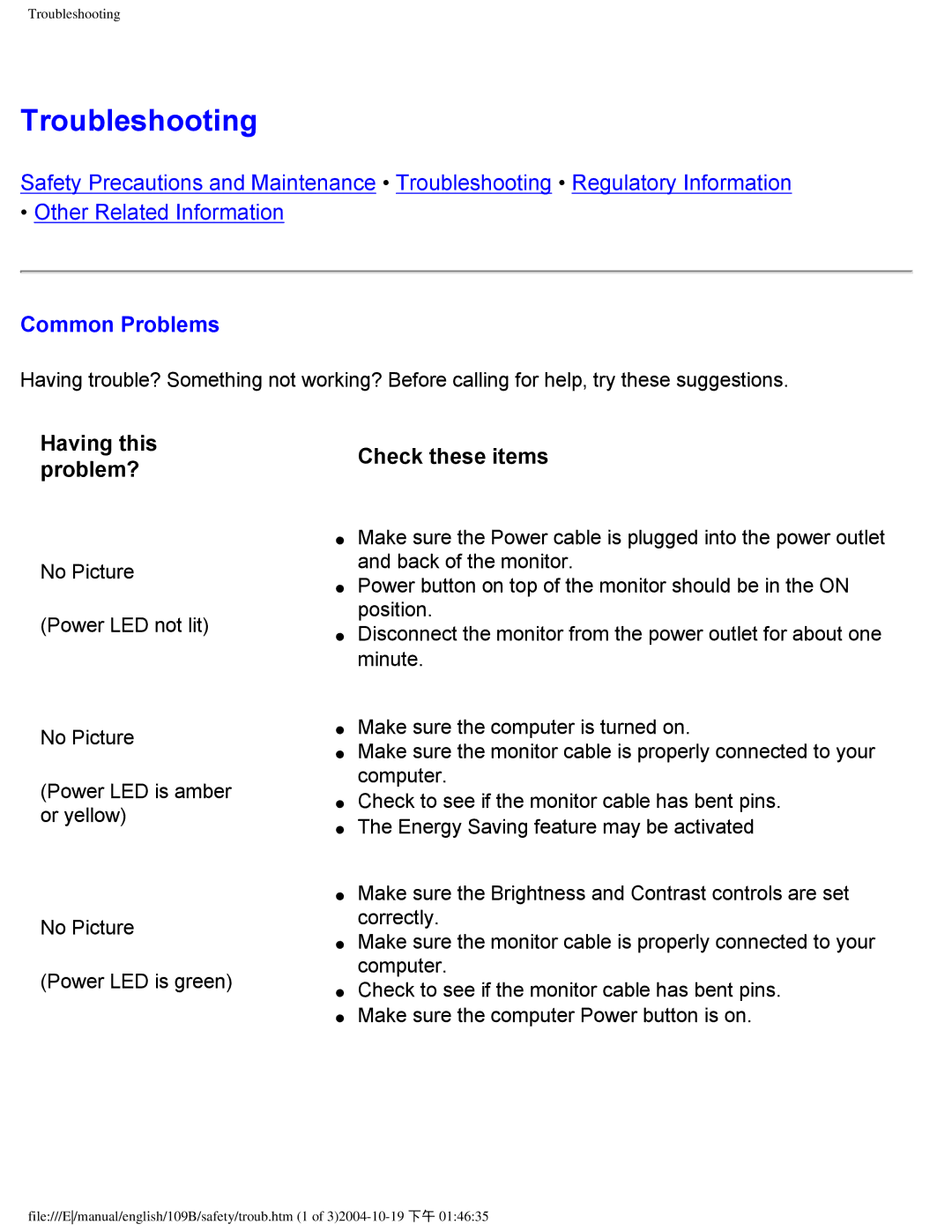 Philips 109B user manual Troubleshooting, Common Problems 