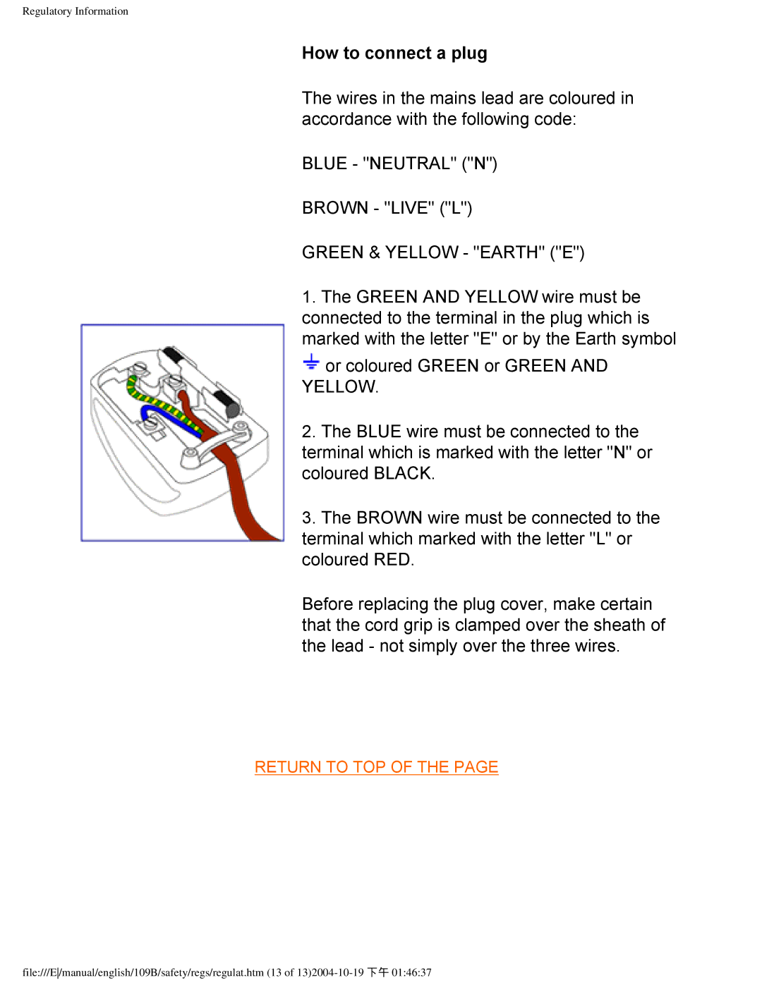 Philips 109B user manual How to connect a plug 