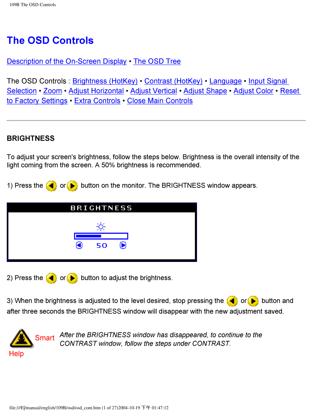 Philips 109B user manual OSD Controls, Brightness 