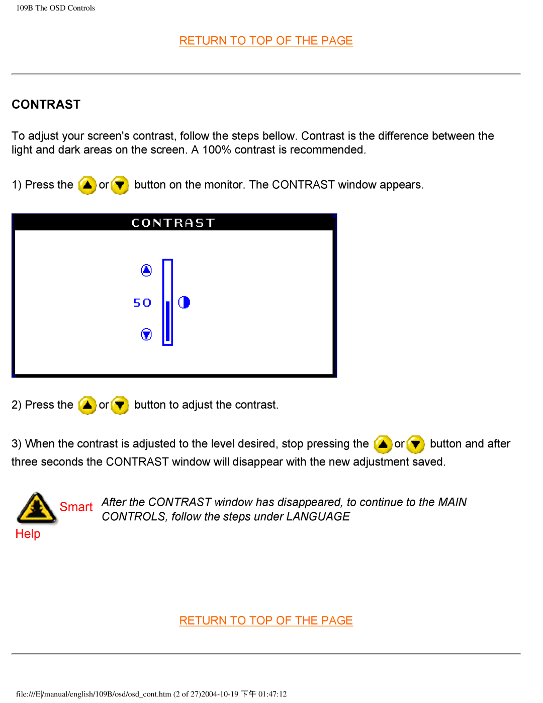 Philips 109B user manual Contrast 