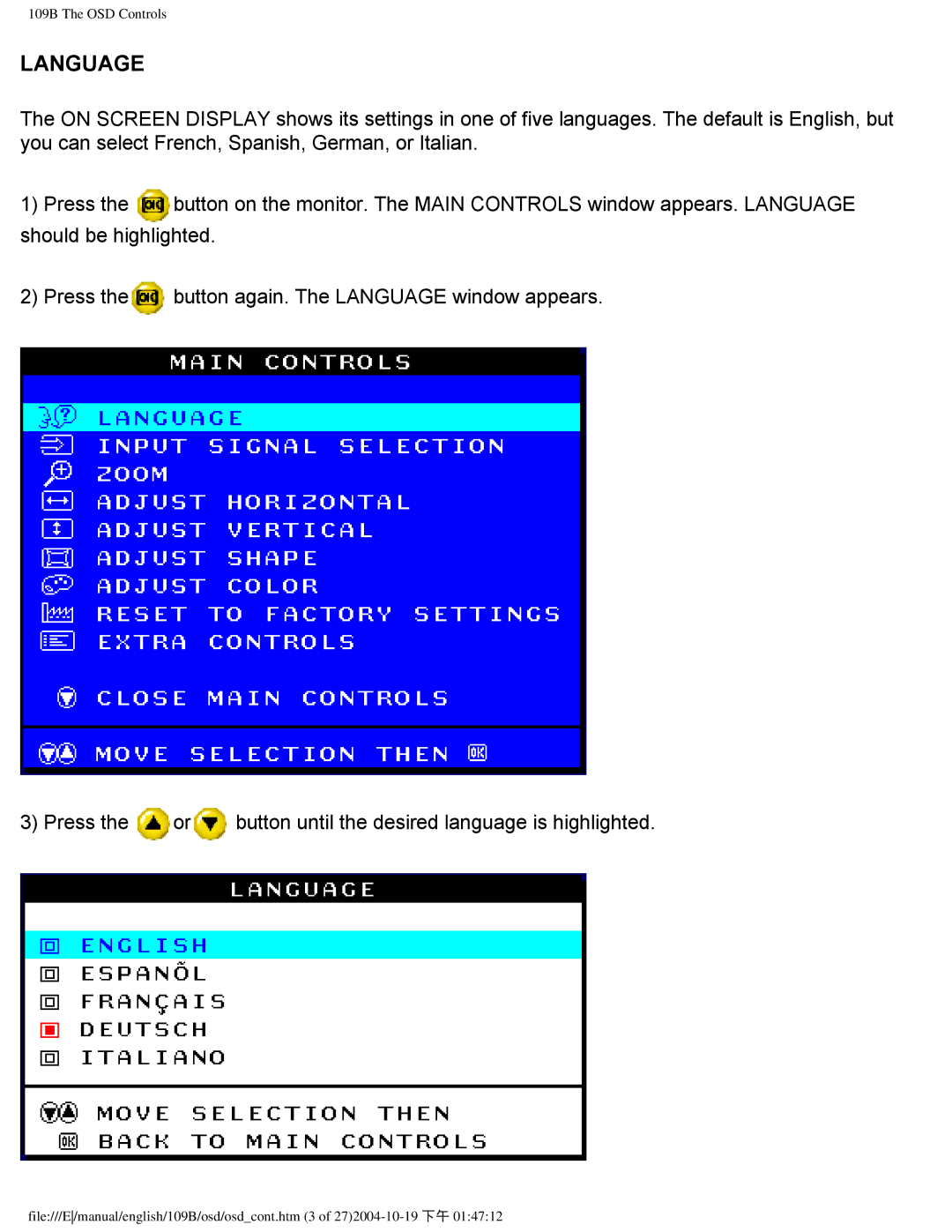 Philips 109B user manual Language 