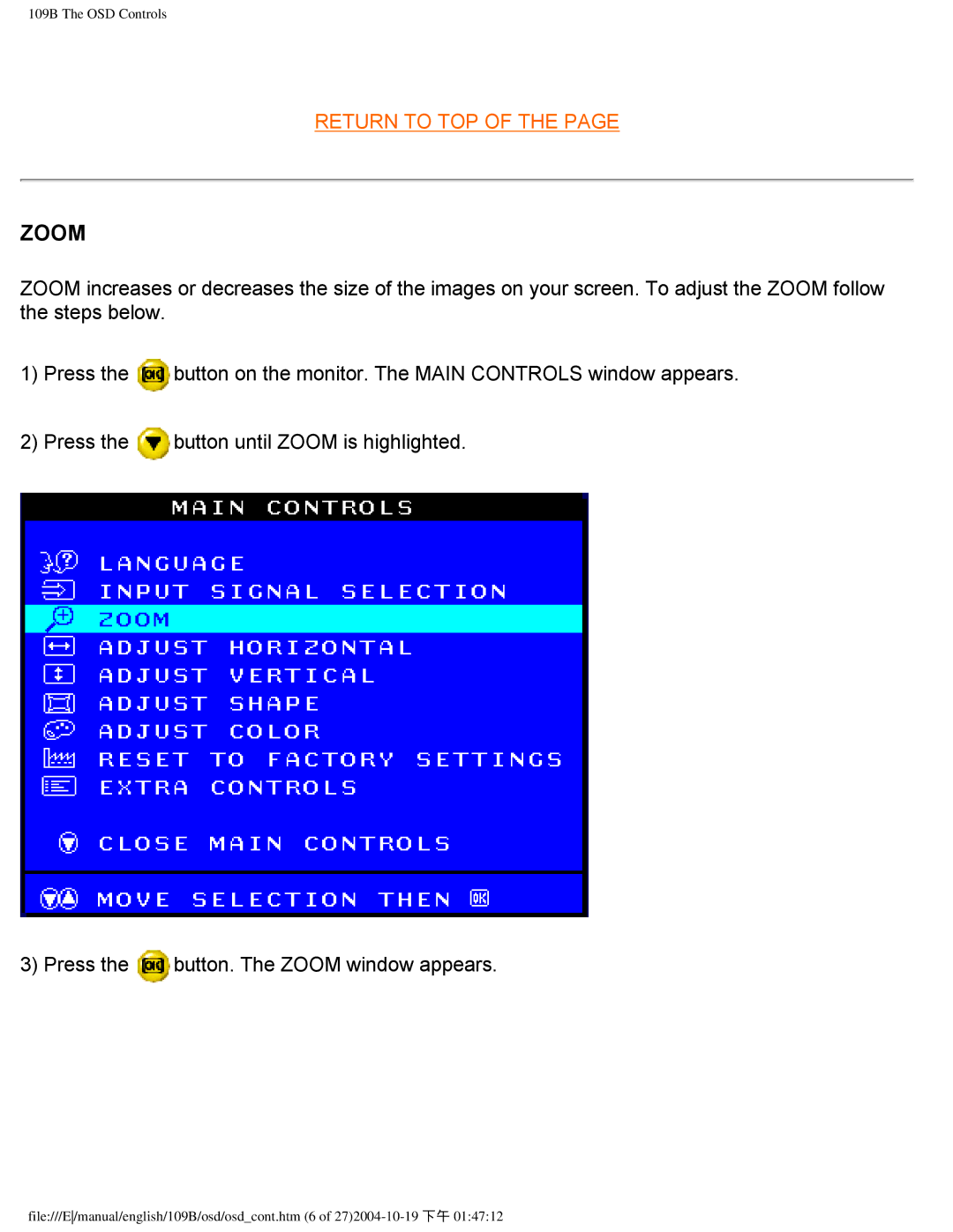 Philips 109B user manual Zoom 