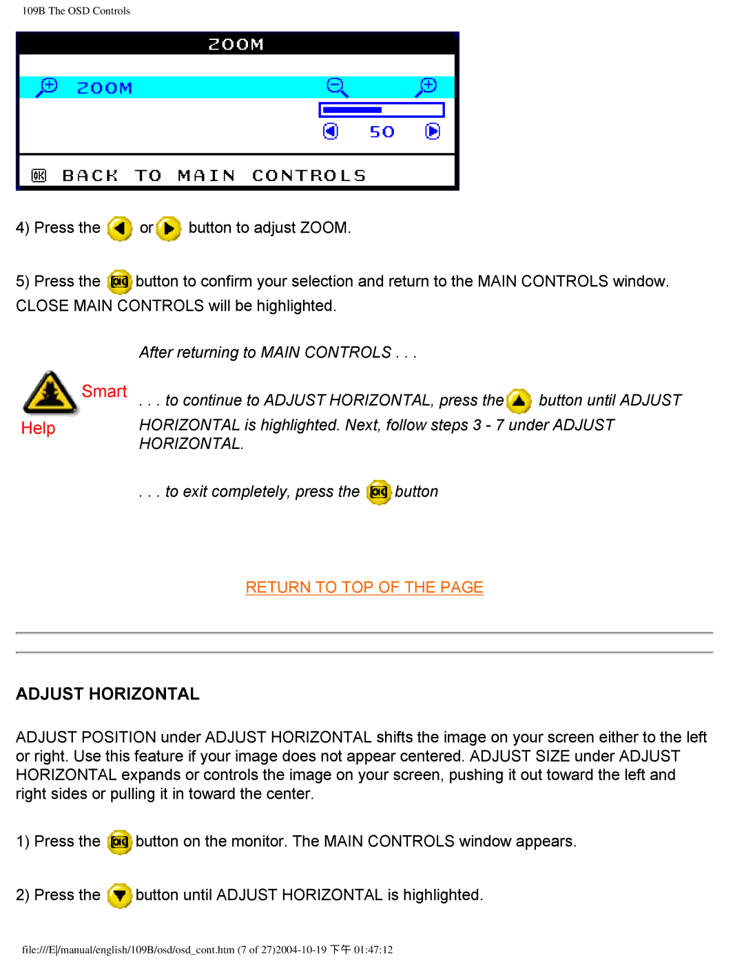 Philips 109B user manual Adjust Horizontal 