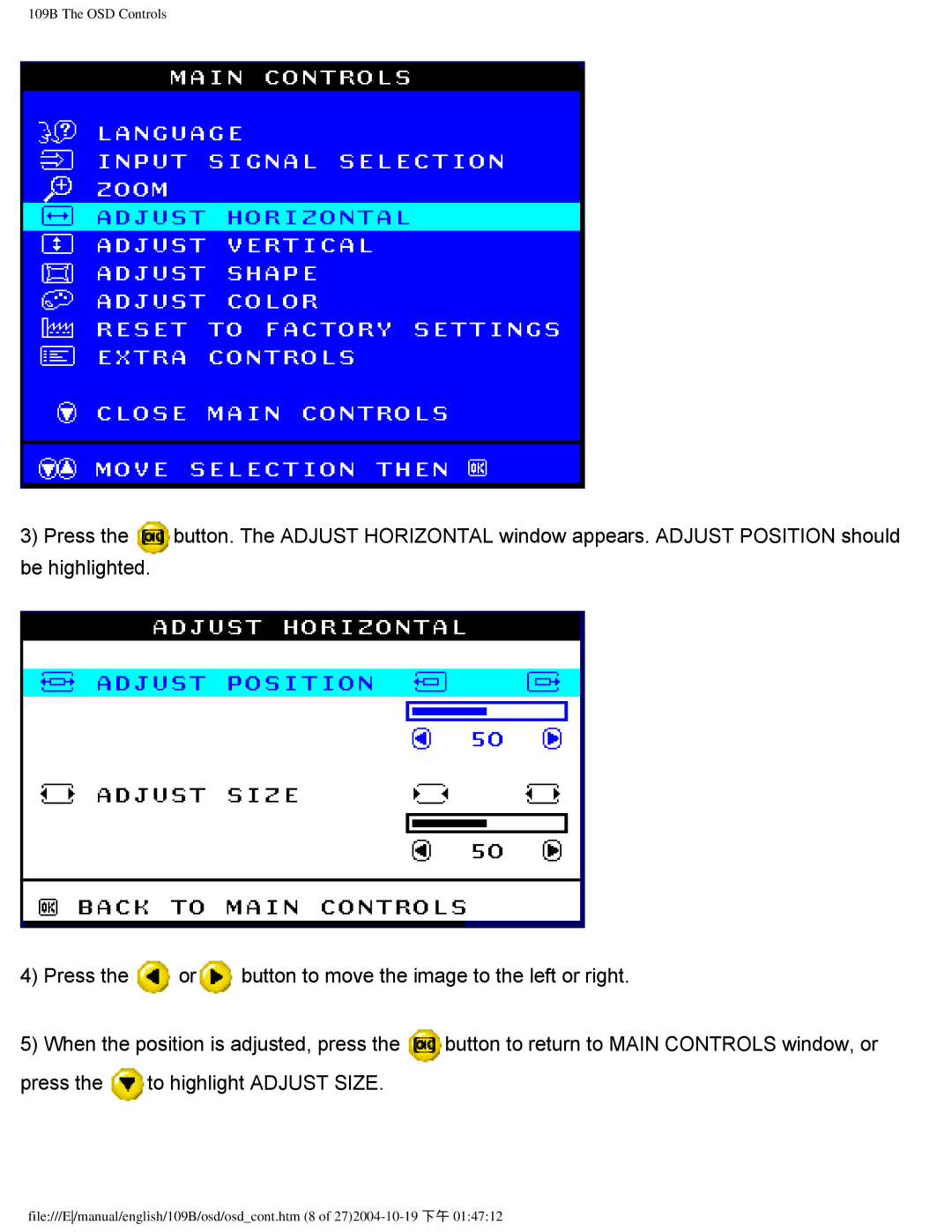 Philips user manual 109B The OSD Controls 