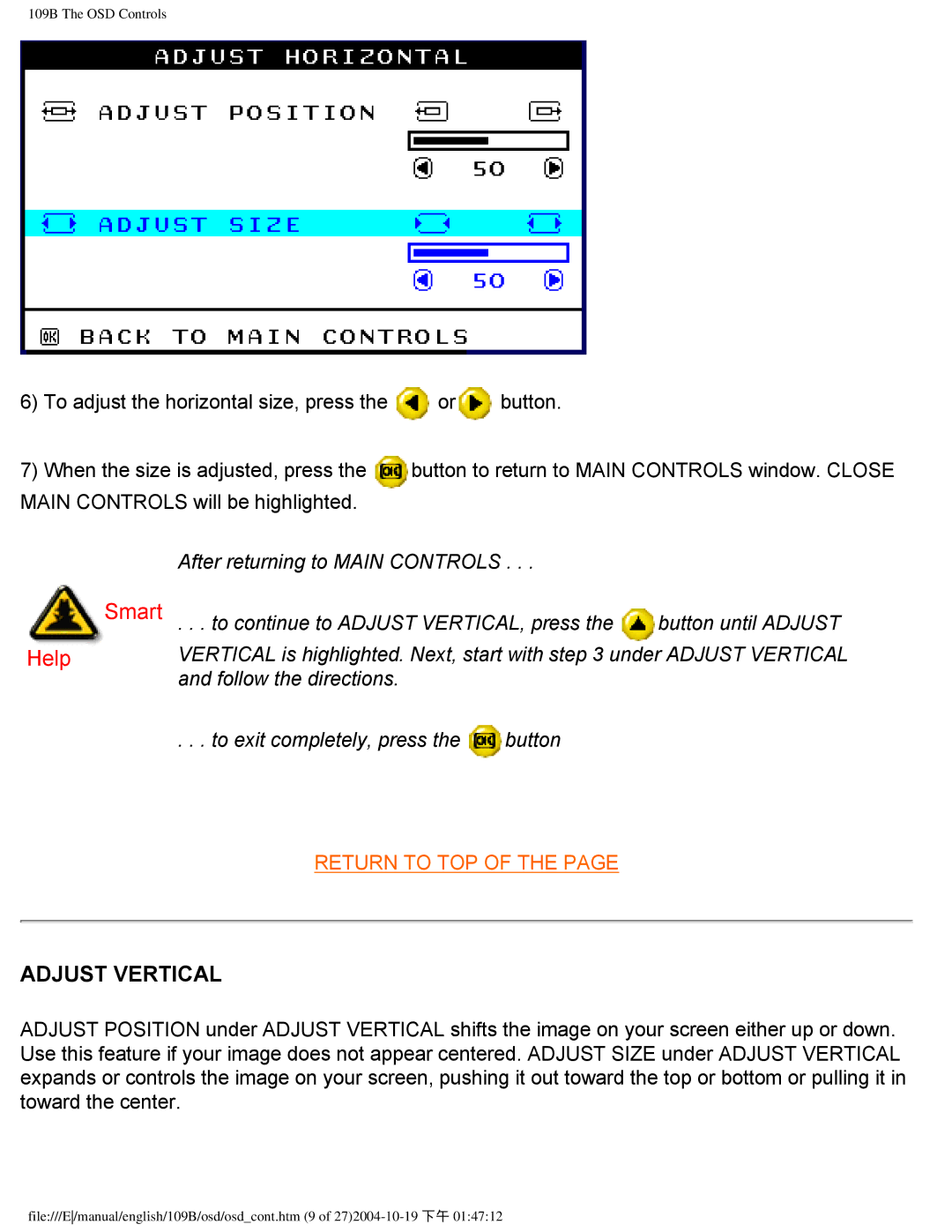 Philips 109B user manual Adjust Vertical 