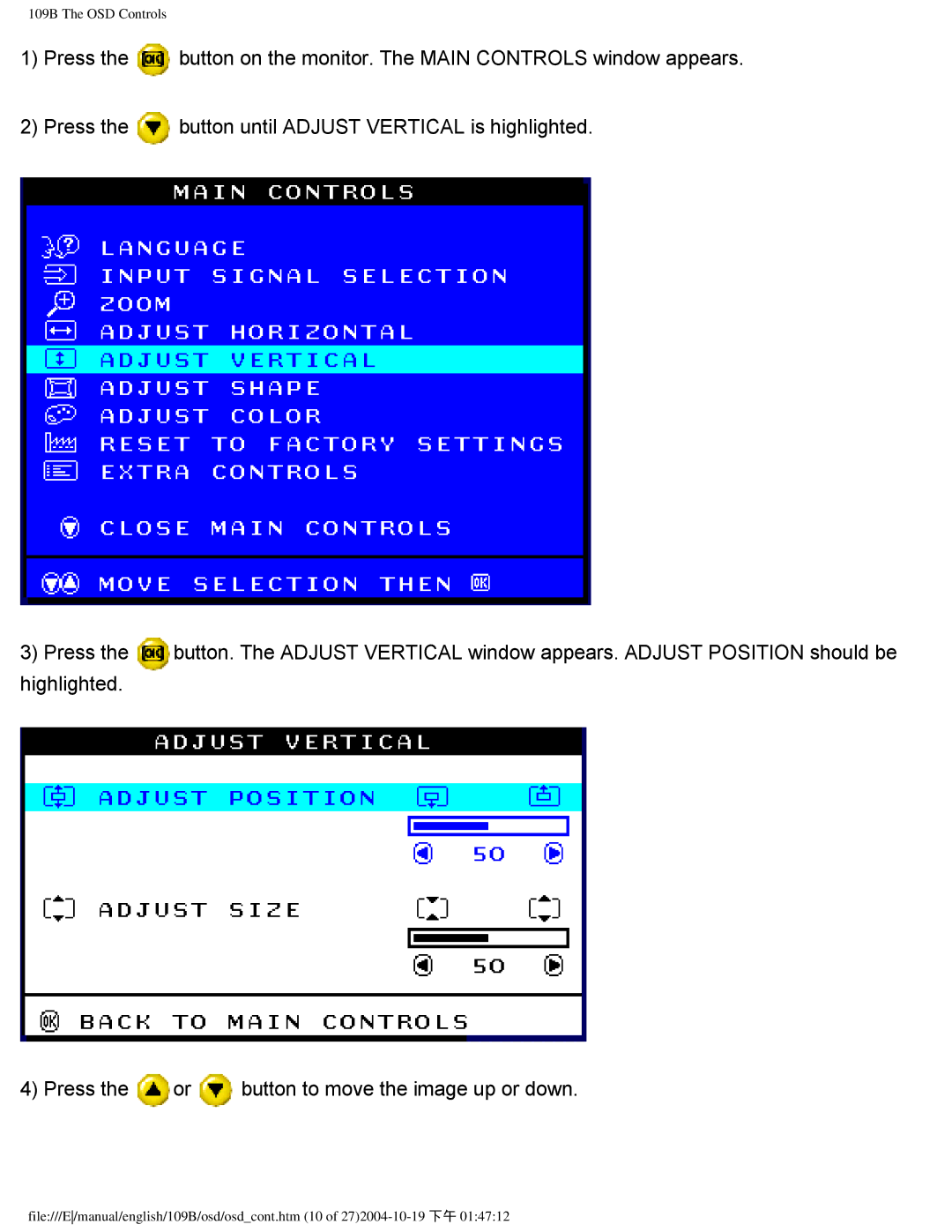 Philips user manual 109B The OSD Controls 