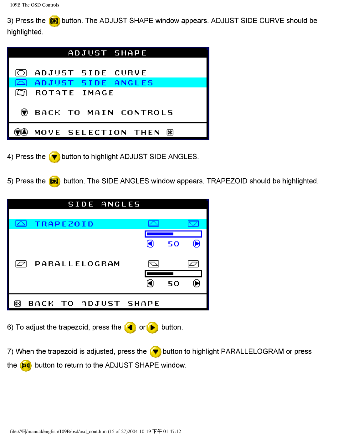 Philips user manual 109B The OSD Controls 