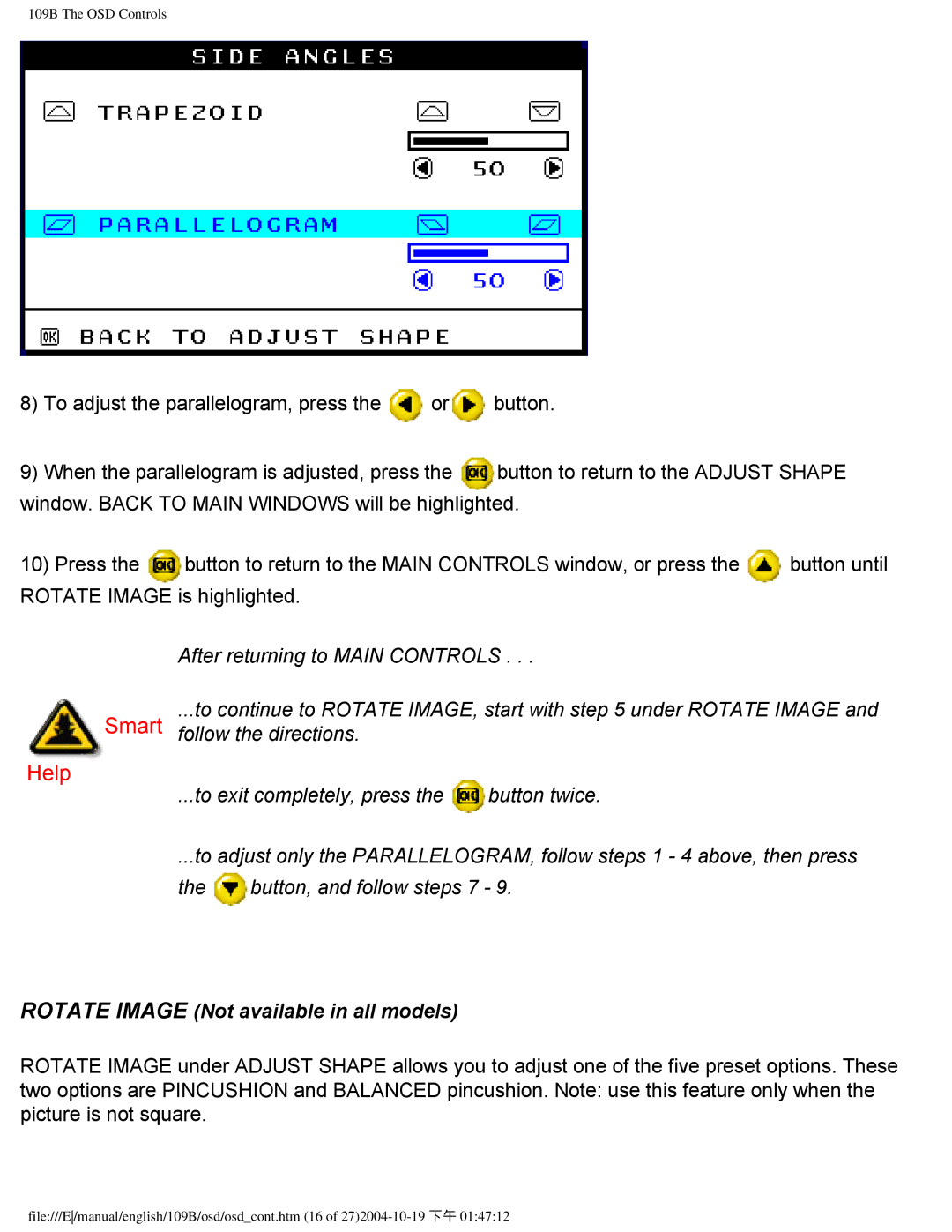 Philips 109B user manual Rotate Image Not available in all models 