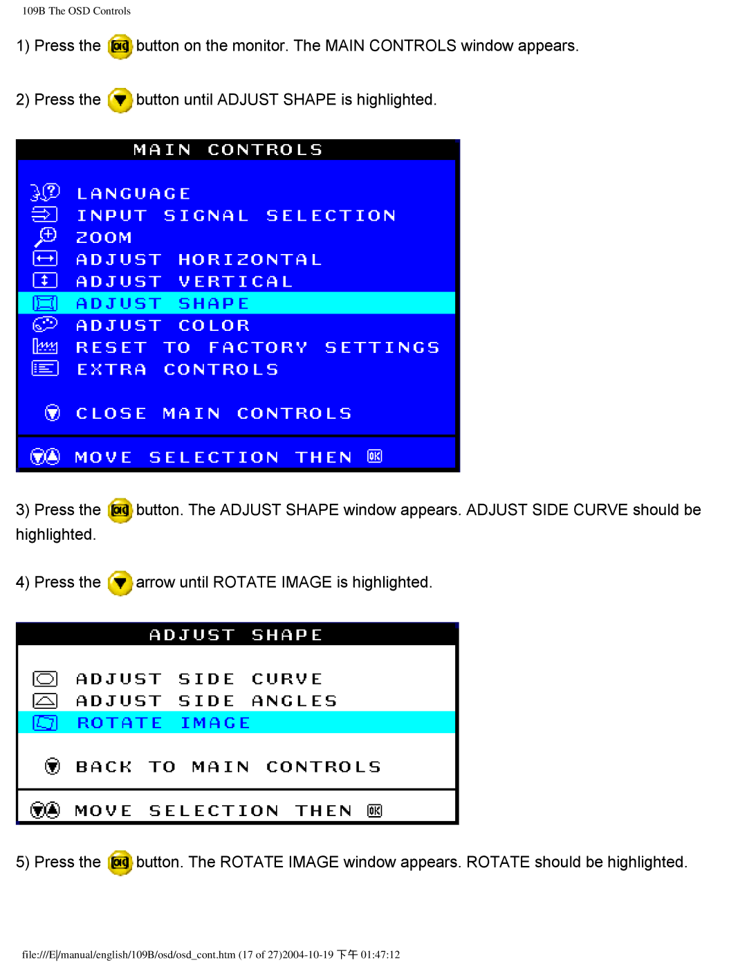 Philips user manual 109B The OSD Controls 