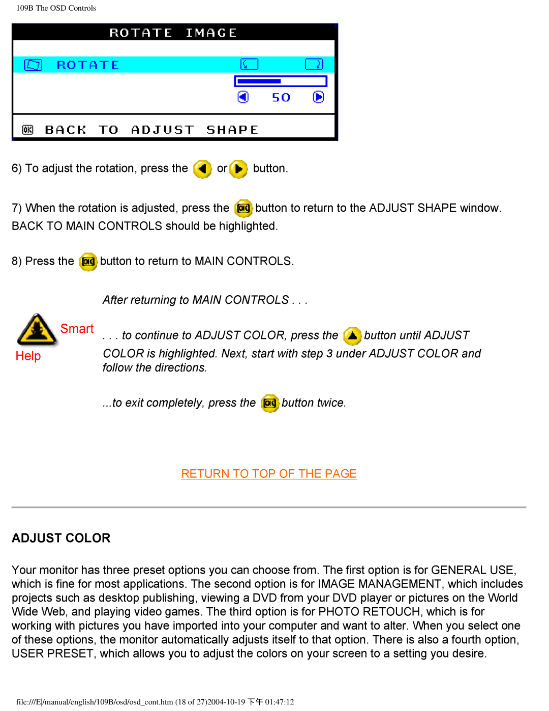 Philips 109B user manual Adjust Color 